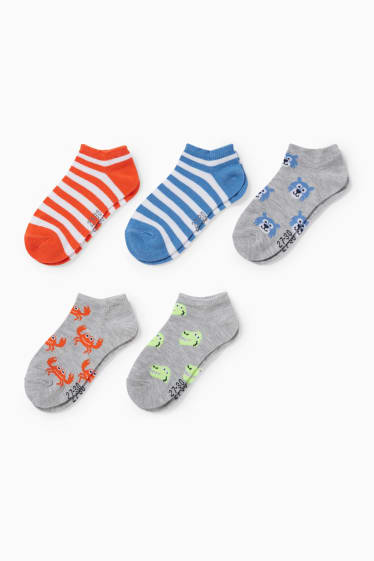 Enfants - Lot de 5 paires - animaux et rayures - chaussettes de sport à motif - gris clair chiné