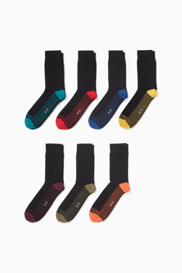 Hommes - Lot de 7 paires - chaussettes - à rayures - noir