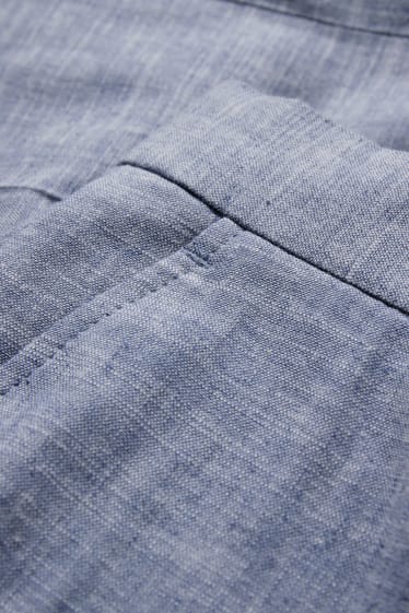 Pánské - Oblekové kalhoty - regular fit - Flex - Směs bavlny a lnu - modrá
