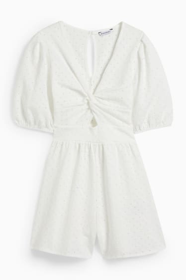 Dames - CLOCKHOUSE - playsuit met knoop in de stof - wit