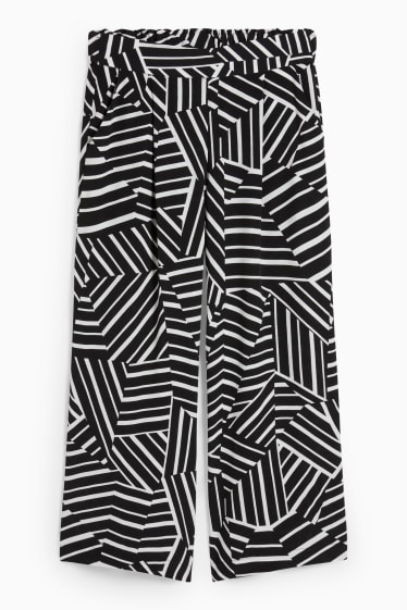 Kobiety - Spodnie materiałowe - wysoki stan - palazzo - ze wzorem - czarny / biały