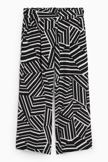 Women - Cloth trousers - high-rise waist - palazzo - patterned - black / white