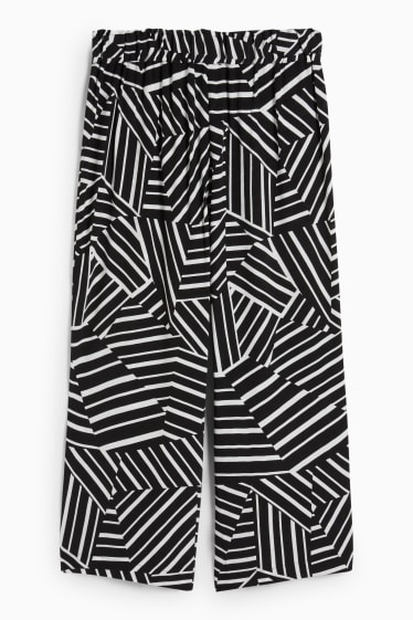 Women - Cloth trousers - high-rise waist - palazzo - patterned - black / white