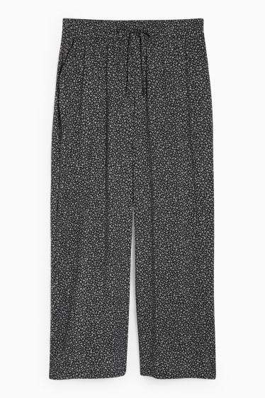 Dámské - CLOCKHOUSE - plátěné kalhoty - high waist - wide leg - se vzorem - černá