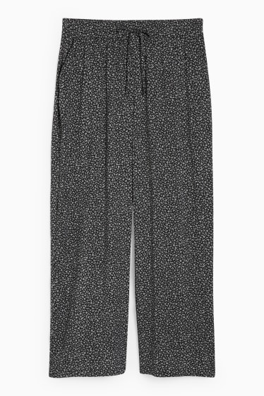 Damen - Stoffhose - High Waist - Wide Leg - gemustert - schwarz