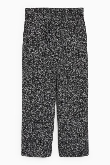 Damen - Stoffhose - High Waist - Wide Leg - gemustert - schwarz