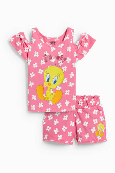 Enfants filles - Titi - ensemble - T-shirt et short - 2 pièces - à fleurs - rose
