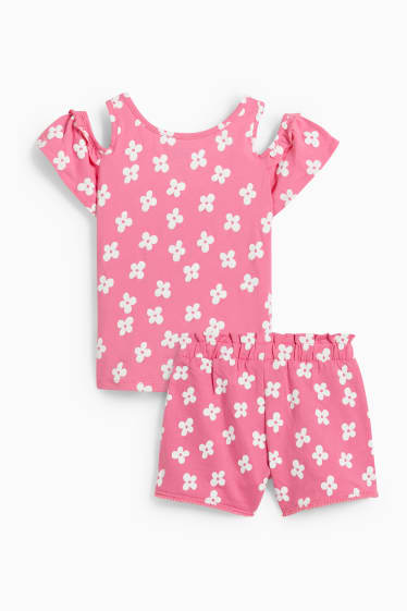 Enfants - Titi - ensemble - T-shirt et short - 2 pièces - à fleurs - rose