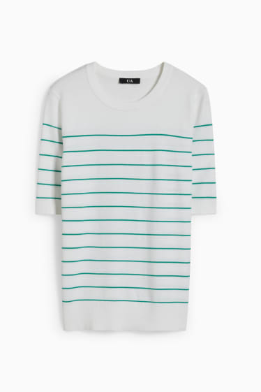 Donna - Maglione - a maniche corte - a righe - bianco / verde