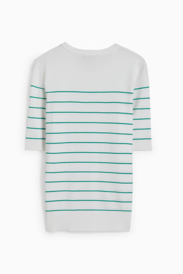 Donna - Maglione - a maniche corte - a righe - bianco / verde