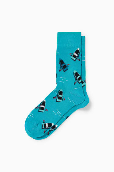 Herren - Socken mit Motiv - Paddelboot - dunkeltürkis