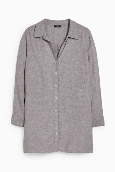 Damen - Bluse - Leinen-Mix - grau