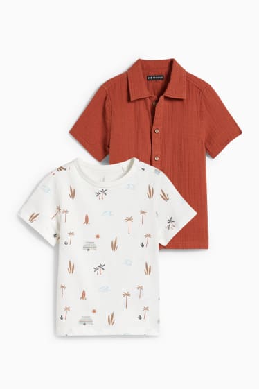 Kinderen - Set - overhemd en T-shirt - 2-delig - donker oranje