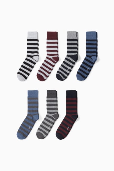 Hommes - Lot de 7 paires - chaussettes - à rayures - bordeaux