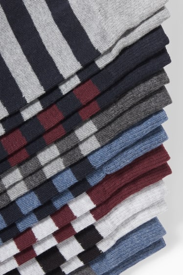 Hommes - Lot de 7 paires - chaussettes - à rayures - bordeaux