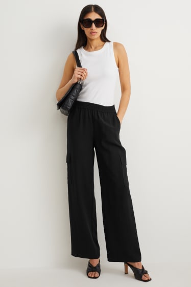 Donna - Pantaloni - vita alta - palazzo - nero