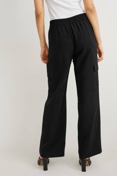 Donna - Pantaloni - vita alta - palazzo - nero