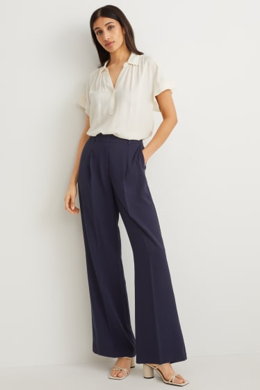 Femmes - Pantalon de toile - high waist - palazzo - bleu foncé