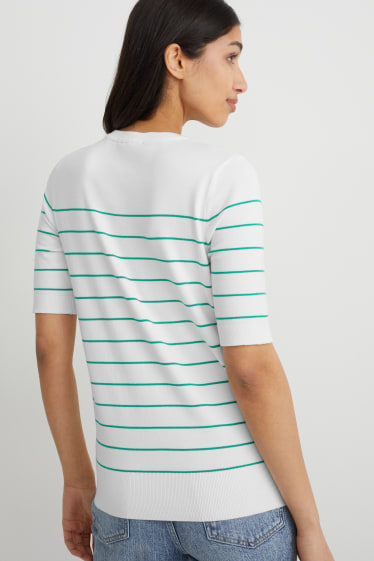 Donna - Maglione - a maniche corte - a righe - bianco / verde