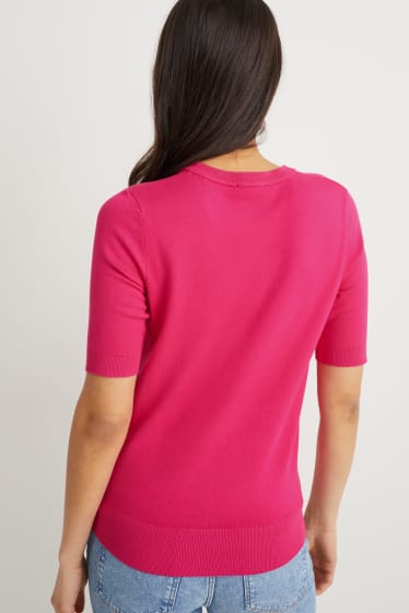 Women - Knitted jumper - short sleeve - pink