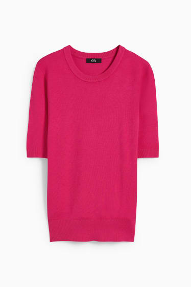 Women - Knitted jumper - short sleeve - pink