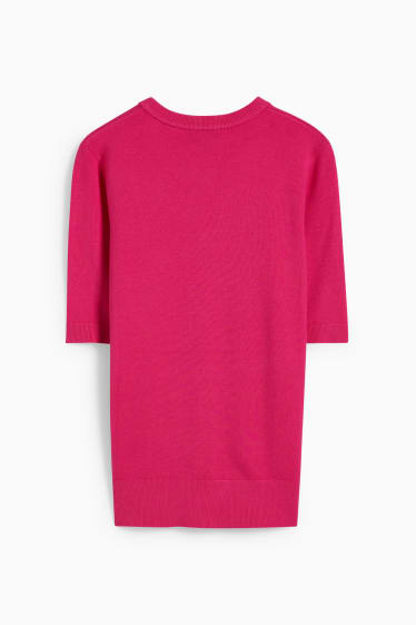 Women - Knitted jumper - short sleeve - pink