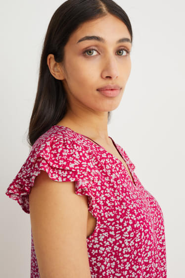 Women - Blouse - floral - dark rose