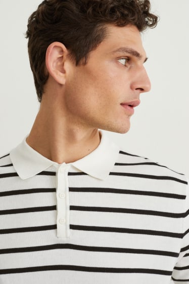 Bărbați - Tricou polo - cu dungi - alb-crem
