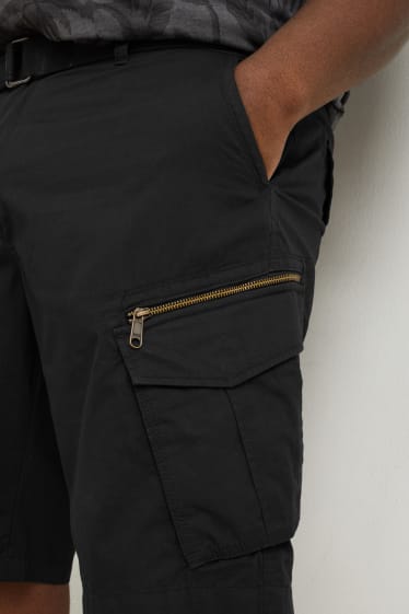 Hommes - Short cargo avec ceinture - noir