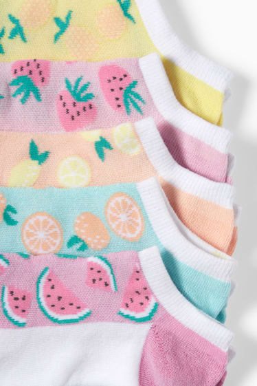 Copii - Fete - Multipack 5 perechi - fructe - șosete sub gleznă cu motive - alb