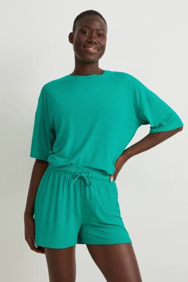 Damen - Pyjamashorts - mit Viskose - grün