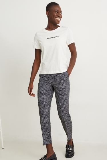 Dámské - Kalhoty - high waist - tapered fit - se vzorem - černá/bílá