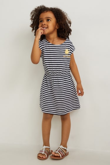 Children Girls - Dress - striped - dark blue / creme white