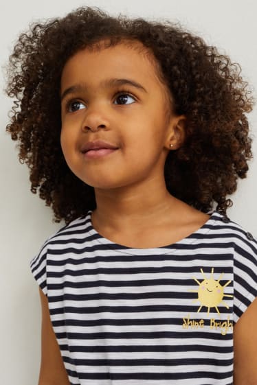 Children Girls - Dress - striped - dark blue / creme white