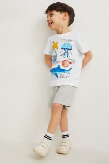 Children - Set - short sleeve T-shirt and sweat shorts - 2 piece - white