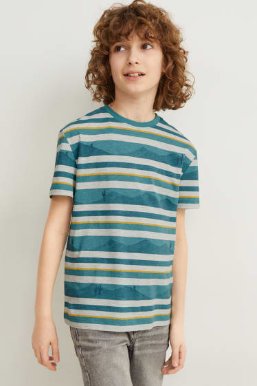 Kinder Jungen - Kurzarmshirt - gestreift - hellgrau-melange