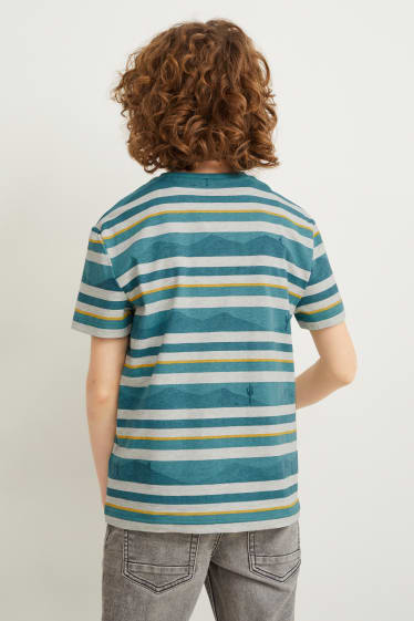 Kinder Jungen - Kurzarmshirt - gestreift - hellgrau-melange