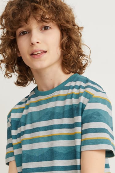 Kinder Jungen - Kurzarmshirt - gestreift - hellgrau-melange