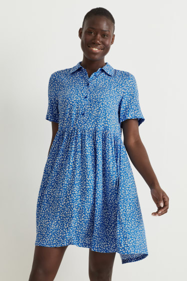 Mujer - Vestido camisero - de flores - azul / blanco