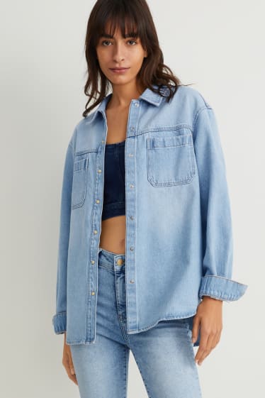 Dames - Denim shacket - jeanslichtblauw