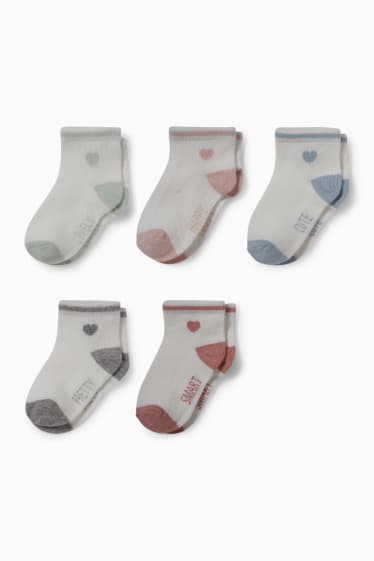 Bébés filles - Lot de 5 paires - petits cœurs - chaussettes à motif pour bébé - blanc crème