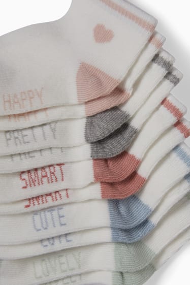 Bébés filles - Lot de 5 paires - petits cœurs - chaussettes à motif pour bébé - blanc crème