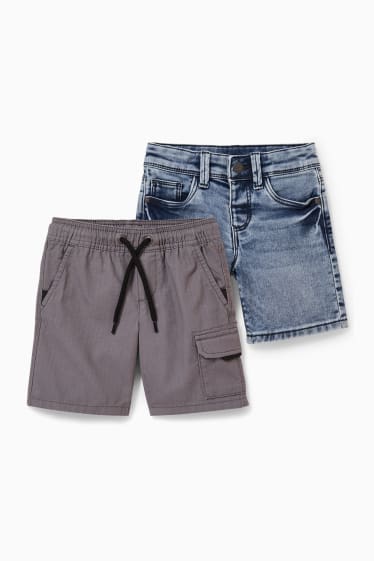 Enfants - Lot de 2 - shorts en jean et en tissu - jean bleu clair