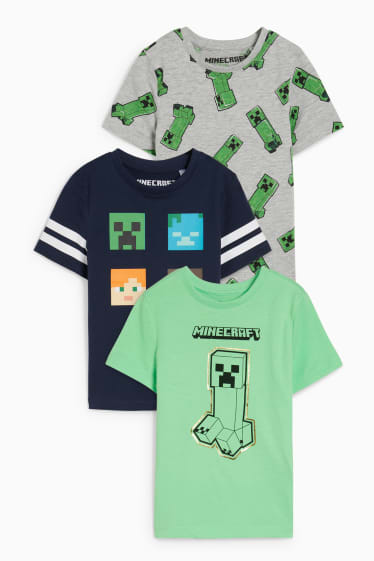 Kinderen - Set van 3 - Minecraft - T-shirt - donkerblauw