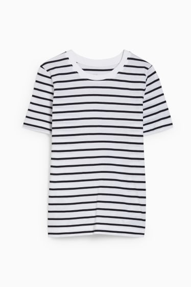 Dames - Basic T-shirt - gestreept - crème wit