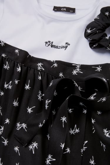 Kinderen: meisjes - Set - T-shirt, rok en scrunchie - 3-delig - wit