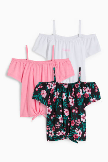 Bambine - Confezione da 3 - t-shirt con dettaglio nodo - nero