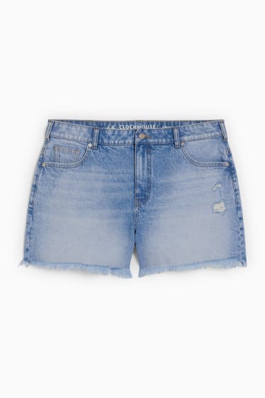 Dospívající a mladí - CLOCKHOUSE - džínové šortky - high waist - džíny - světle modré