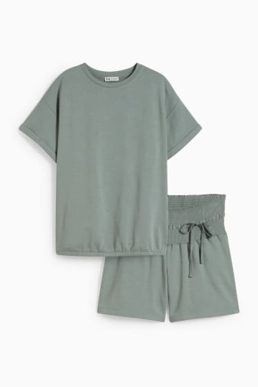 Dona - Conjunt - samarreta de màniga curta i pantalons curts de maternitat - 2 peces - verd