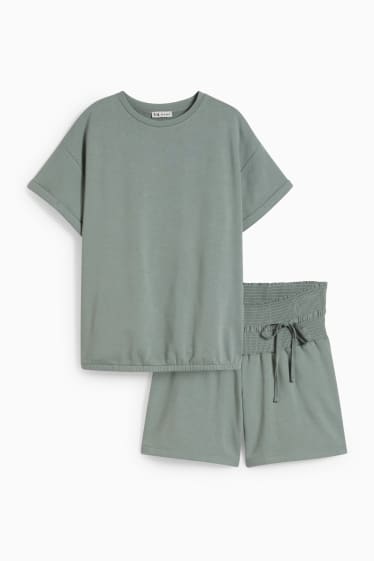 Donna - Set - t-shirt e shorts premaman - 2 pezzi - verde